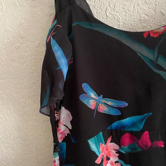 New Lipsy London Maxi Dress 6 (10 UK) Black Floral Chiffon Wrap High-Low Ruffle - Picture 16 of 16